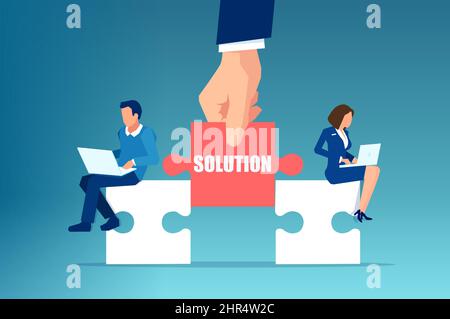Vettore di un consigliere che offre una soluzione ad un uomo d'affari e ad una donna Illustrazione Vettoriale