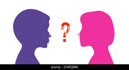 Profilo di silhouette ragazzo e ragazza di diverse culture e paesi diversi. Diversità persone multietniche. Convivenza armonia e multiculturale commun Illustrazione Vettoriale