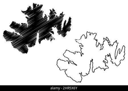 Isola di Afognak (Stati Uniti d'America, Nord America, Alaska, Stati Uniti, USA, Kodiak Archipelago) illustrazione vettoriale mappa, schizza schizza mappa AG’waneq Illustrazione Vettoriale