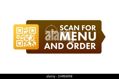 Eseguire la scansione del menu e dell'ordine. Icona scansione codice QR. Servizio clienti. Illustrazione dello stock vettoriale. Illustrazione Vettoriale