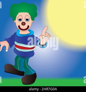 Clown sonnolento che indica il sole Illustrazione Vettoriale