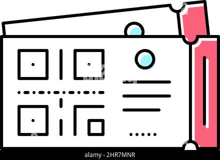 codice qr sul biglietto cinematografico icona colore vettore immagine isolata Illustrazione Vettoriale