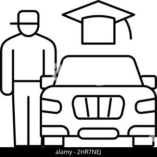 Lezioni di guida per l'illustrazione vettoriale dell'icona della linea degli adolescenti Illustrazione Vettoriale