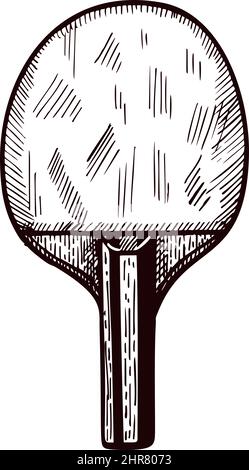 Schizzo isolato della racchetta del ping pong. Elementi sportivi vintage per ping-pong disegnati a mano. Icona incisa per poster, stampa, libro illustratio Illustrazione Vettoriale