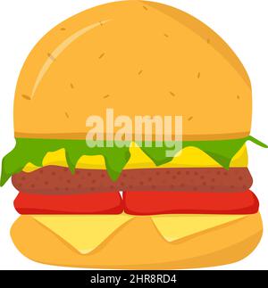 Hamburger con saporito cotoletta, formaggio, pomodoro e ketchup isolato su sfondo bianco Illustrazione Vettoriale