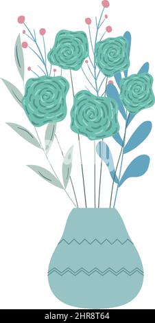 Fiori selvatici in vaso isolato su sfondo bianco Illustrazione Vettoriale