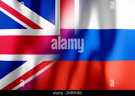 Bandiere di Regno Unito e Russia - illustrazione 3D Foto Stock