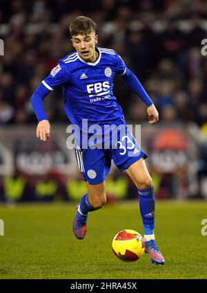 Luke Thomas di Leicester City durante la quarta partita di Emirates fa Cup al City Ground di Nottingham. Data foto: Domenica 6 febbraio 2022. Foto Stock