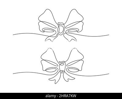 Arco a nastro decorativo in stile disegno art a linea continua. Festa bowknot minimalista. Illustrazione vettoriale Illustrazione Vettoriale