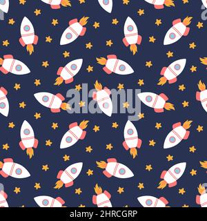 Modello senza cuciture con razzi e stelle, illustrazione vettoriale Illustrazione Vettoriale