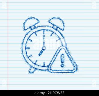 Icona di schizzo vintage con allarme rosso sui mezzitoni. Icona della campana di notifica. Illustrazione Vettoriale