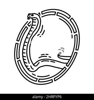 Snake Symbol parte di Chinese New Year Accessories and Symbols disegno a mano icona Set Vector. Illustrazione Vettoriale