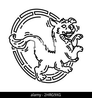 Dragon Feng Shui simbolo parte degli accessori di Capodanno cinese e simboli Feng Shui disegnati a mano icona Set Vector. Illustrazione Vettoriale