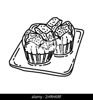 Fa Gao parte di Capodanno cinese cibi tradizionali, frutta e bevande disegno a mano icona set Vector. Illustrazione Vettoriale