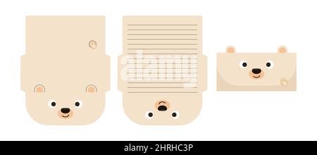 Carino adorabile orso polare lettera di scrittura carta cancelleria laser taglio scheda modello. Disegno animale per il saluto, l'invito, le schede di ringraziamento. Vector st Illustrazione Vettoriale