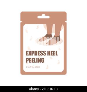 Maschera per il piede. Concetto di cura della pelle. Calzini per pelare i talloni. Routine mattutina. Tempo di bagno. Prodotto di bellezza disegnato a mano per Spa. Illustrazione vettoriale in piano Illustrazione Vettoriale