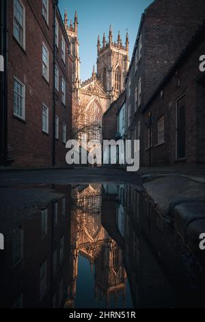 York Minster al sole, vista da Precentor's Court Foto Stock