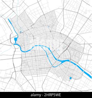 Mitte, Berlino, GERMANIA, mappa vettoriale ad alto dettaglio con confini della città e percorsi modificabili. Contorni bianchi per le strade principali. Molti percorsi più piccoli. Blu cenere Illustrazione Vettoriale