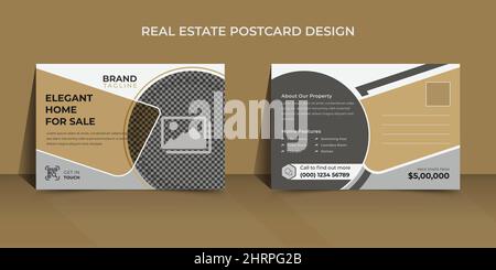 Disegno di modello di cartolina immobiliare minimale e creativo, layout di cartolina immobiliare vettoriale Illustrazione Vettoriale