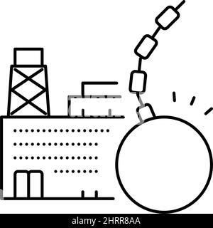 illustrazione vettoriale dell'icona della linea di demolizione della fabbrica di produzione Illustrazione Vettoriale