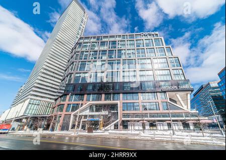 Nel centro di Toronto edifici Cherry Beach edifici e fronte acqua Foto Stock