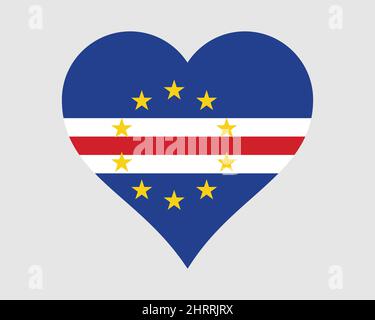 Bandiera del cuore di Capo Verde. Cabo Verde Love Shape Country National Flag. Repubblica di Cabo Verde icona banner segno simbolo. Illustrazione del vettore EPS. Illustrazione Vettoriale