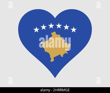 Bandiera del cuore del Kosovo. Kosovar Kosovan Love Shape Country Nation Bandiera Nazionale. Repubblica del Kosovo icona segno simbolo banner. Illustrazione del vettore EPS. Illustrazione Vettoriale