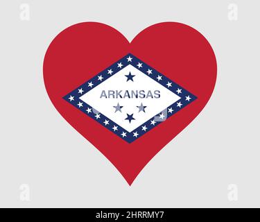 Arkansas, USA, bandiera a cuore. AR US Love Shape state Flag. Arkansas Stati Uniti d'America icona banner segno simbolo clipart. Illustrazione del vettore EPS. Illustrazione Vettoriale