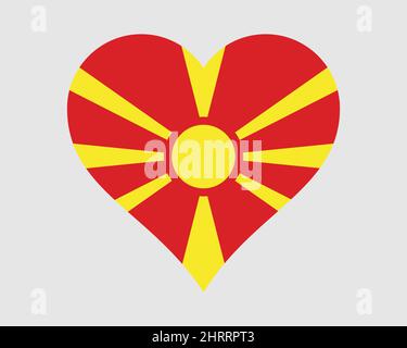 North Macedonia bandiera del cuore. Macedone Love Shape Country Nation bandiera nazionale. Repubblica del Nord Macedonia icona banner segno simbolo. Immagine vettoriale EPS Illustrazione Vettoriale