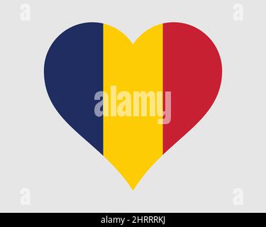Allarme cuore Ciad. Chadian Love Shape Country Nation National Flag. Simbolo dell'icona del banner della Repubblica del Ciad. Illustrazione del vettore EPS. Illustrazione Vettoriale