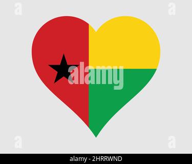 Guinea-Bissau bandiera cardiaca. Bissau Guinean Love Shape Country National Flag. Repubblica di Guinea Bissau icona segno simbolo. Immagine vettoriale EPS Illustrazione Vettoriale