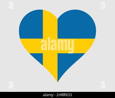 Sweden Heart Flag. Swede Love Shape Country National Flag. Regno di Svezia icona banner segno simbolo. Illustrazione del vettore EPS. Illustrazione Vettoriale