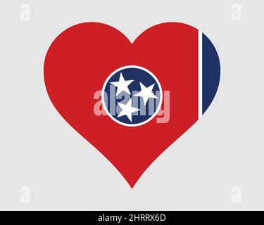 Tennessee, USA, bandiera del cuore. Bandiera di Stato della forma dell'amore TN US. Tennessean Stati Uniti d'America icona banner segno simbolo clipart. Illustrazione del vettore EPS. Illustrazione Vettoriale