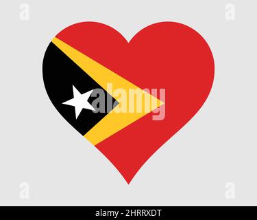 Timor Est bandiera del cuore. Timor Leste Love Shape Country Nation National Flag. Repubblica democratica di Timor-Leste Banner icona segno simbolo. Vettore EPS Ill Illustrazione Vettoriale