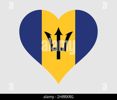 Barbados Flag cuore. Barbadian Bajan Love Shape Country Nation National Flag. Barbados Banner icona segno simbolo. Illustrazione del vettore EPS. Illustrazione Vettoriale