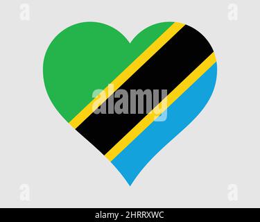 Bandiera del cuore della Tanzania. Tanzania Love Shape Country Nation Bandiera Nazionale. Repubblica unita di Tanzania icona banner segno simbolo. Illustrazione del vettore EPS. Illustrazione Vettoriale