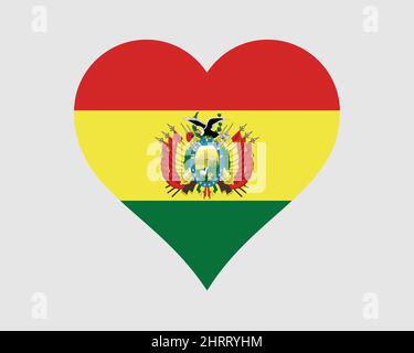 Bandiera del cuore della Bolivia. Bolivian Love Shape Country Nation National Flag. Stato Plurinazionale della Bolivia icona segno simbolo. Illustrazione del vettore EPS. Illustrazione Vettoriale