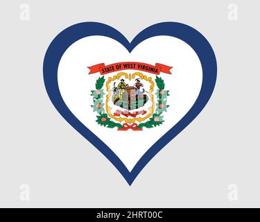 West Virginia USA bandiera del cuore. WV US Love Shape state Flag. Mountain state Stati Uniti d'America icona banner segno simbolo clipart. Immagine vettore EPS Illustrazione Vettoriale