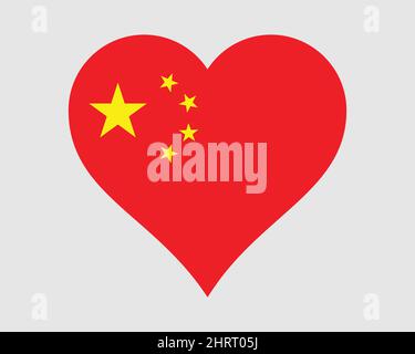 China Heart Flag. Cinese Love Shape Country Nation bandiera nazionale. Repubblica popolare Cinese icona del banner simbolo del segno. Illustrazione del vettore EPS. Illustrazione Vettoriale