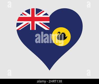 Bandiera del cuore dell'Australia occidentale. WA AUS Love Shape Flag. Icona del banner dello stato australiano segno simbolo clipart. Illustrazione del vettore EPS. Illustrazione Vettoriale