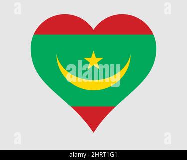 Bandiera del cuore della Mauritania. Mauritian Love Shape Country Nation bandiera nazionale. Repubblica Islamica di Mauritania icona segno simbolo. Vettore EPS Illustrazione Vettoriale