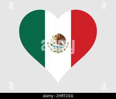 Bandiera del cuore del Messico. Mexican Love Shape Country Nation National Flag. Simbolo del cartello con l'icona del banner degli Stati Uniti messicani. Illustrazione del vettore EPS. Illustrazione Vettoriale