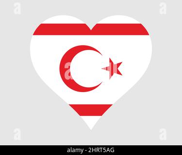 Bandiera del cuore di Cipro del Nord. Cypriot Turk Love Shape Country Nation Bandiera Nazionale. Repubblica Turca di Cipro del Nord icona banner segno simbolo. VEC. EPS Illustrazione Vettoriale