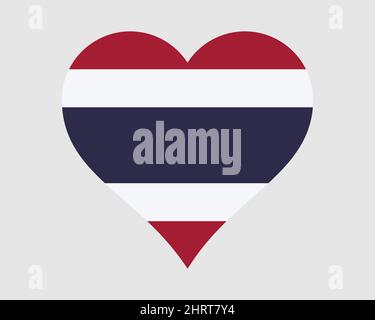 Thailandia bandiera del cuore. Thai Love Shape Country National Flag. Simbolo del segno icona del banner del Regno di Thailandia. Illustrazione del vettore EPS. Illustrazione Vettoriale