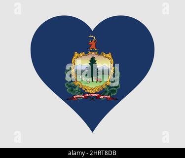 Bandiera di cuore del Vermont USA. Flag Stato forma d'amore VT US. Green Mountain state Stati Uniti d'America icona banner segno simbolo clipart. Immagine vettore EPS Illustrazione Vettoriale