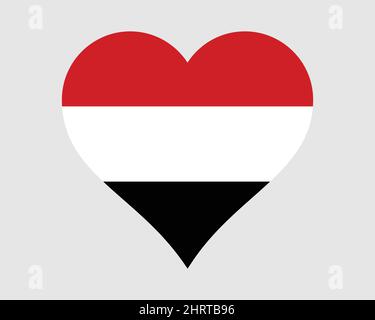 Bandiera del cuore dello Yemen. Yemenita Yemenite Love Shape Country Nation Bandiera Nazionale. Simbolo dell'icona del banner della Repubblica dello Yemen. Illustrazione del vettore EPS. Illustrazione Vettoriale