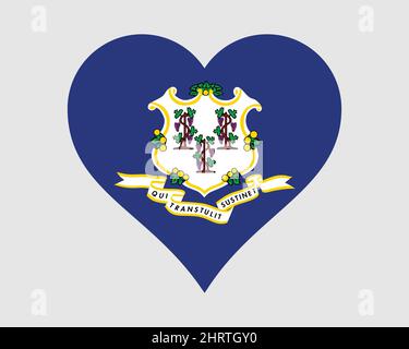 Bandiera di cuore degli Stati Uniti del Connecticut. CT US Love Shape state Flag. Connecticut Stati Uniti d'America icona banner segno simbolo clipart. Illustrazione del vettore EPS Illustrazione Vettoriale