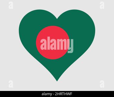 Bandiera del cuore del Bangladesh. Bangladesi Love Shape Country Nation National Flag. Repubblica popolare di Bangladesh icona banner segno simbolo. Vettore EPS Illustrazione Vettoriale