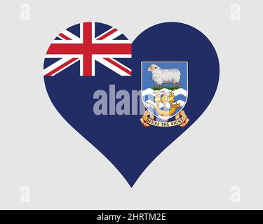 Bandiera di cuore delle Isole Falkland. Bandiera di forma di amore delle Isole Falkland. British Overseas Territory Banner icona segno simbolo clipart. Illustrazione del vettore EPS. Illustrazione Vettoriale