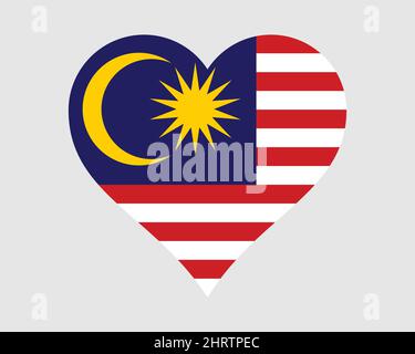Bandiera del cuore della Malesia. Malese Love Shape Country Nation National Flag. Simbolo di cartello con l'icona del banner Malesia. Illustrazione del vettore EPS. Illustrazione Vettoriale